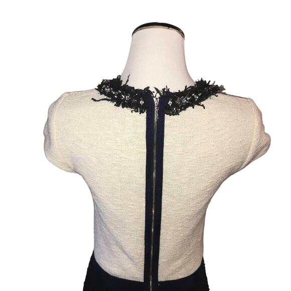 Rebecca Taylor Two Toned Embellished Neck Tweed Fringe Dress - Picture 9 of 12